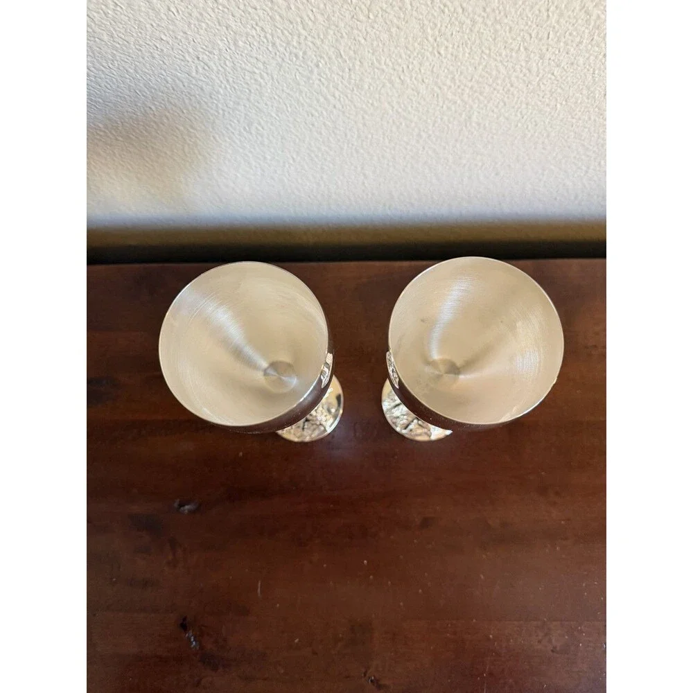 Godinger Silver Tone Wine Goblets Grape Vine Motif On Stems Set Of 2